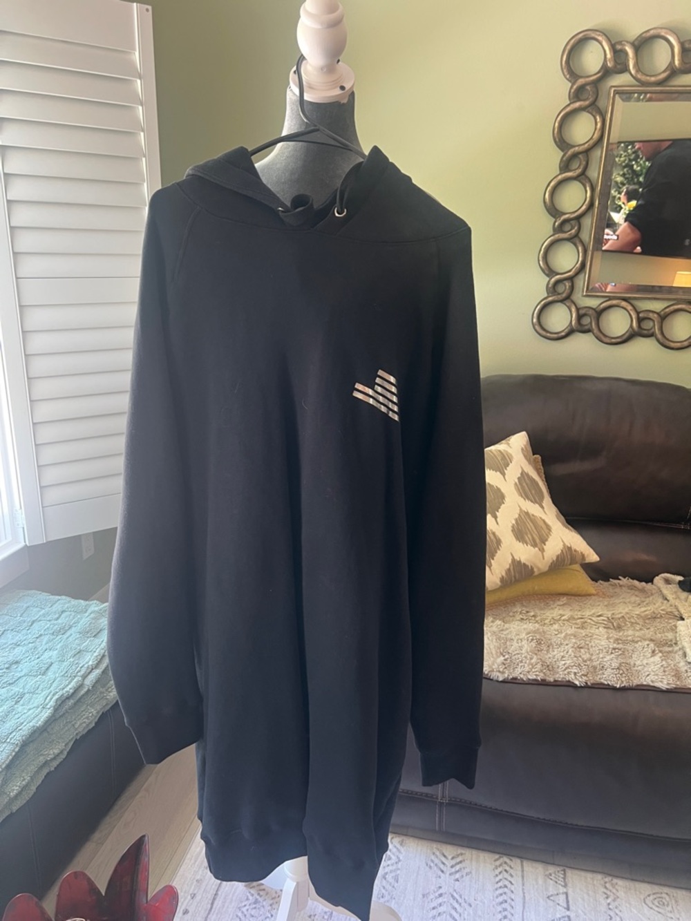 Good American Black Pullover Hoodie with Subtle Stripe Logo